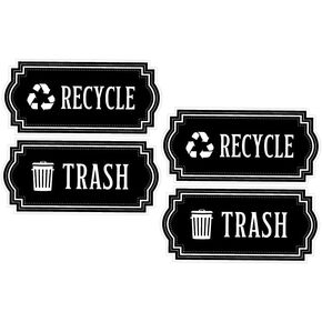 Recycle and Trash Decal Sticker - Elegant Look for Trash Cans, Containers, and Garbage bins - UV Protected Laminated Vinyl Decal (Small, Black)