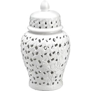 Sagebrook Home 12468-02 Pierced Ceramic Temple Jar, White, 10.5x10.5x18.5 in Saudi Arabia