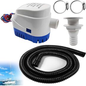 Automatic Boat Bilge Pump Kit for Boats, 1-1/8 Inch Bilge Pump Plumbing Kit, Including 12v 1100 Gph Bilge Pump, 1pc Bilge Pump Hose, 2pcs Hose Clamps and 1pc Universal Fitting