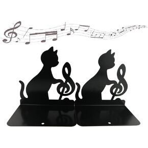 Winterworm Cute Lovely Funny Lazy Cat Playing Music Nonskid Thickening Iron Library School Office Home Study Metal Bookends Book End (Music Note)