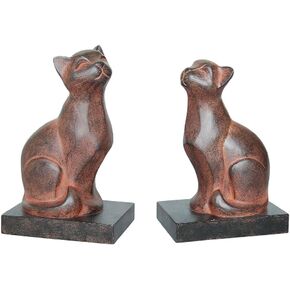 Comfy Hour Farmhouse Collection 4" Length 7" Height Polyresin Set of 2 Cats Art Bookends, 1 Pair, Brown Antique Effect