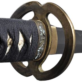 Handmade Sword - Fully Functional Samurai Katana Sword, 1045 Carbon Steel, Hand Forged Heat Tempered, Full Tang, Sharp, Brass Musashi Tsuba, Black Scabbard