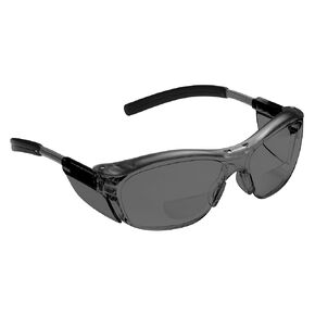 3M Safety Glasses with Readers, Nuvo Readers, +2.0 Diopter, ANSI Z87, Clear Lens, Gray Frame, Soft Nose Bridge, Side Shields