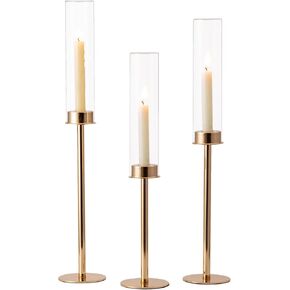 Hewory Black Candlestick Holders Hurricane Candle Holder: 3Pcs Taper Candle Holder Candelabra Centerpieces, Tall Candle Stick Candle Holder with Candle Cover for Wedding Dinner Christmas Decor