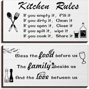 2 Pieces Kitchen Rules Wall Decor Rustic Modern Farmhouse Kitchen Rules Wall Art Black and White Kitchen Decor Funny Kitchen Rules Pictures Wooden Signs for Office Bathroom Kitchen Christmas Decor