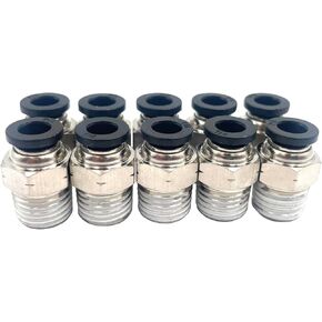 10 Pcs Male Straight 1/4 Inch Tube OD x 1/4 Inch NPT Thread Push to Connect Fitting PC-1/4-N2 Push to Connect Pneumatic Tube Fitting Fit Connector Quick Release Air Fittings