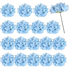 Auihiay 18 Pieces Hydrangea Artificial Flowers Silk Hydrangea Flowers Heads with Stems for Home, Garden, Wedding, Baby Shower, Party Decorations (Blue)