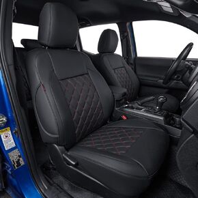 Custom Fit Seat Covers for Toyota Tacoma Double Cab/Extended Cab/Crew Cab 2016 2017 2018 2019 2020 2021 2022 2023,Full Coverage Leather Seat Protector (Full Set,Black)