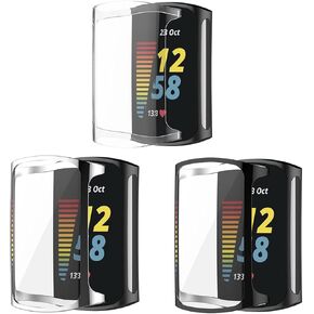 3-Packs Screen Protector for Fitbit Charge 5/ Fitbit charge 6, Soft TPU Bezel (Black+Silver+Clear)