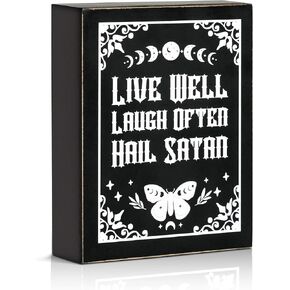 Putuo Decor Gothic Box Sign Aesthetic Wooden Signs With Sayings, Hail To Thyself For I Am My Own Master, Black Desk Decor Wooden Witchy Sign for Home Office Bedroom Kitchen Decor 4.7 x 5.9 In