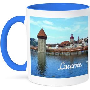 كوب 3dRose Lucerne-Town in Switzerland-Medival Style Stone Tower Bridge فوق البحيرة السويسرية، 11 أونصة، سيراميك