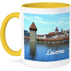 كوب 3dRose Lucerne-Town in Switzerland-Medival Style Stone Tower Bridge فوق البحيرة السويسرية، 11 أونصة، سيراميك in Kuwait