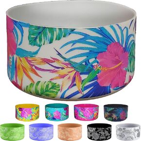 Protective Silicone Bottom Sleeve, 12oz-40oz. Fits All Vacuum Insulated Stainless Steel Water Bottles, Anti-Slip, Anti-Scratch, Rubber Flex Skin Cover (12-24oz, Pink Hawaiian Floral)