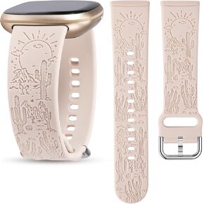 TOYOUTHS متوافق مع Fitbit Sense/Sense 2 Band/Versa 3/Versa 4 Watch Bands للنساء والرجال سيليكون ناعم منقوش عليه نمط صبار ساجوارو الغربي الرياضي حزام بديل Versa 3، رمادي
