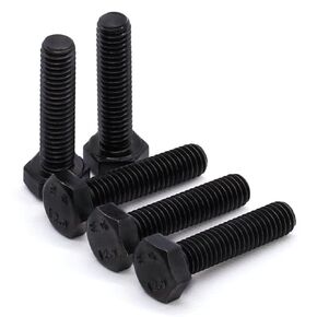 M12-1.75 x 35mm (8 Pcs) Black Hex Bolt, Black Hex Head Screws Bolts, Alloy Steel, Grade 12.9, Black Oxide Finish, Fully Threaded, Standard DIn933