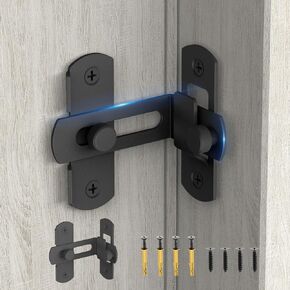 2 Packs 90 Degree Flip Barn Door Lock Latches, Matte Black Stainless Steel Gate Latch Security Door Latch for Barn Door, Pet Door, Bathroom, Cabinet Closet, Window, Sliding Door Lock