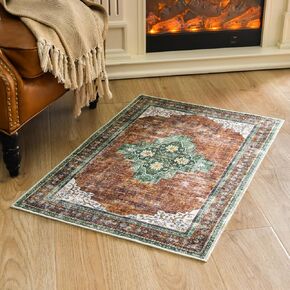 Washable Vintage Rug 2x3 Entrance Rug Non-Slip Indoor Doormat, Bedroom Kitchen Entrance Bathroom Boho Small Rugs (Pink Rug)