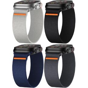 Stretchy Nylon Solo Loop Bands Compatible with Apple Watch Band 38mm 40mm 41mm 42mm 44mm 45mm 49mm iWatch Series 9 8 7 SE 6 5 4 3 2 1 Ultra 2 SE, Sport Elastic Strap Wristband for Women Men, 2 Pack