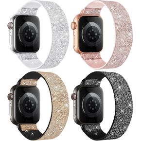 Stretchy Nylon Solo Loop Bands Compatible with Apple Watch Band 38mm 40mm 41mm 42mm 44mm 45mm 49mm iWatch Series 9 8 7 SE 6 5 4 3 2 1 Ultra 2 SE, Sport Elastic Strap Wristband for Women Men, 2 Pack