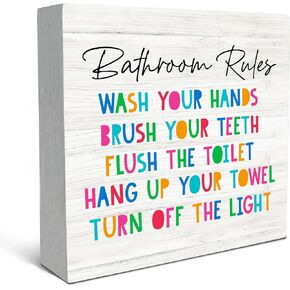 Kids Bathroom Decor Wood Box Sign Desk Decor, Toddler Bathroom Box Sign Decoration For Home School, Rainbow Bathroom Decor, Nursery Room Decoration, Kindergarten Shelf Table Decor