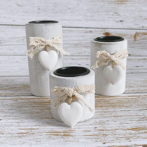 3 Pack Wood Farmhouse Votive Candle Holders,Tealight Candle Holder for Modern Rustic Farmhouse Decor,Washwihte Wooden Christmas Ornaments in Saudi Arabia