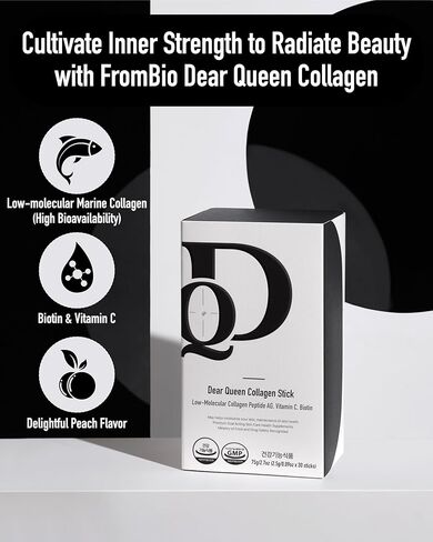 Dear Queen Collagen Stick (60 Sticks, 60 Days) - Low-Molecular Fish Collagen Peptides Powder | Korean Inner Beauty Supplement for Skin, Hair, Nails. Biotin, Vitamin C. in Kuwait