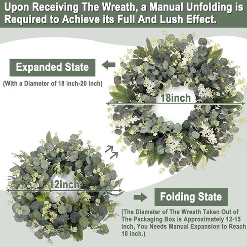 TURNMEON Artificial Eucalyptus Wreath, Summer Wreaths for Front Door with White Berries Mixed Green Leaves Flowers Door Wreath for Farmhouse Wall Window Greenery Summer Wreath DIY All Seasons 18 Inch in Saudi Arabia