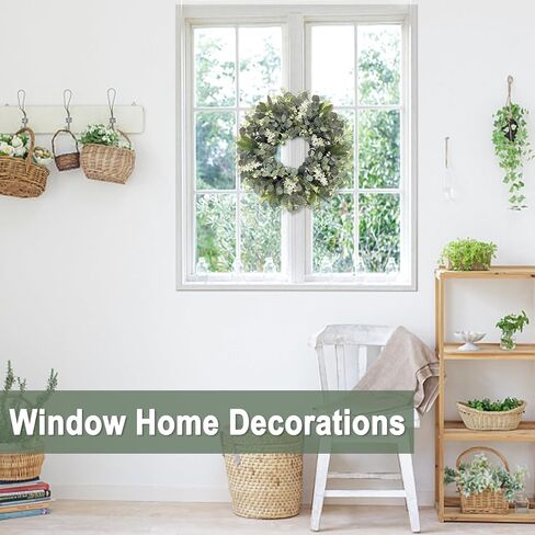 TURNMEON Artificial Eucalyptus Wreath, Summer Wreaths for Front Door with White Berries Mixed Green Leaves Flowers Door Wreath for Farmhouse Wall Window Greenery Summer Wreath DIY All Seasons 18 Inch in Saudi Arabia
