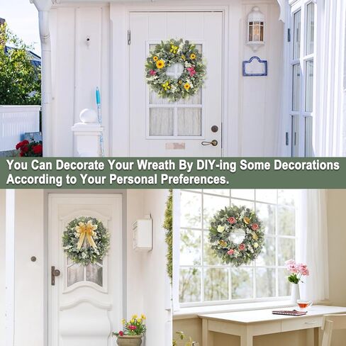 TURNMEON Artificial Eucalyptus Wreath, Summer Wreaths for Front Door with White Berries Mixed Green Leaves Flowers Door Wreath for Farmhouse Wall Window Greenery Summer Wreath DIY All Seasons 18 Inch in Saudi Arabia
