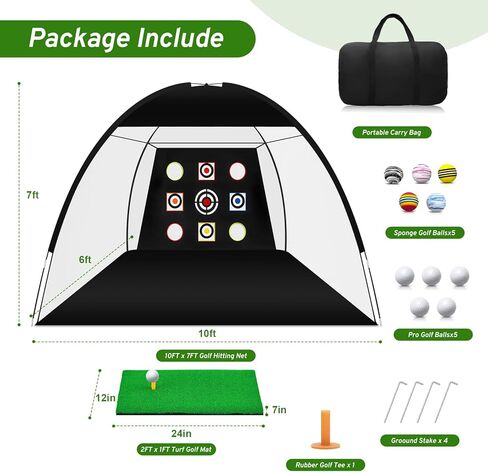 Golf Practice Net,10x7ft Golf Hitting Nets for Backyard Driving,Golf Chipping Swing with Targets /1 Golf Mat/10 Golf Balls/1 Golf Bag - Golf Accessories for Men Indoor Outdoor Home Sports Game in Kuwait
