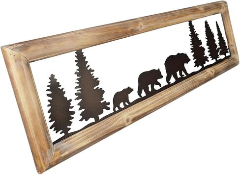 Young's Inc. لوحة فنية جدارية على شكل كابينة الدب الريفية - ديكور منزلي لغرفة النوم، وغرفة المعيشة، والحمام، والمكتب، والمزيد - مصنوعة من المعدن والخشب - 34 بوصة × 1.25 بوصة × 9.75 بوصة in Kuwait