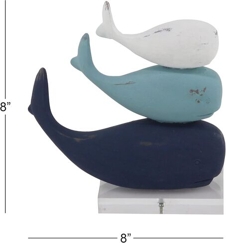 Deco 79 Polystone Whale Decorative Sculpture Home Decor Statue with Acrylic Base, Accent Figurine 8" x 4" x 8", Multi Colored in Saudi Arabia