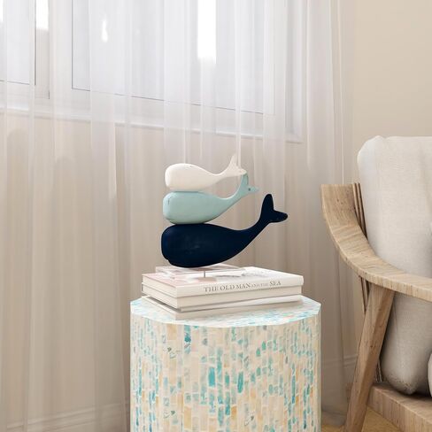 Deco 79 Polystone Whale Decorative Sculpture Home Decor Statue with Acrylic Base, Accent Figurine 8" x 4" x 8", Multi Colored in Saudi Arabia
