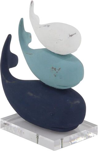 Deco 79 Polystone Whale Decorative Sculpture Home Decor Statue with Acrylic Base, Accent Figurine 8" x 4" x 8", Multi Colored in Saudi Arabia