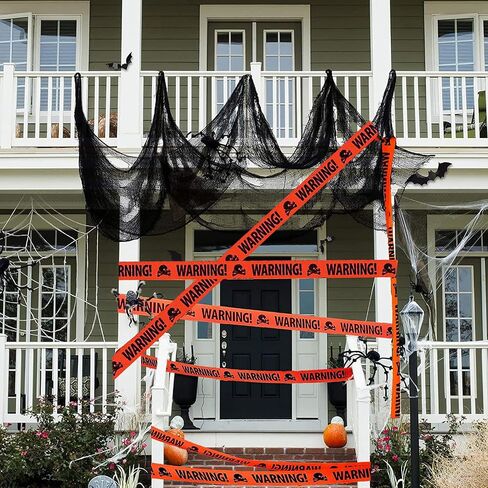 Yomiie Halloween Warning Caution Tapes, Orange skull Fright Barrier Tape - Outdoor Halloween Party Decorations, Crime Scene Decorate, Haunted House Props, Zombie Zone Indoor Decor Supplies in Saudi Arabia
