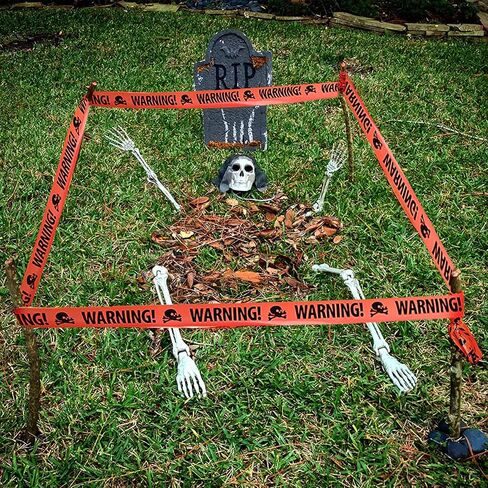 Yomiie Halloween Warning Caution Tapes, Orange skull Fright Barrier Tape - Outdoor Halloween Party Decorations, Crime Scene Decorate, Haunted House Props, Zombie Zone Indoor Decor Supplies in Saudi Arabia