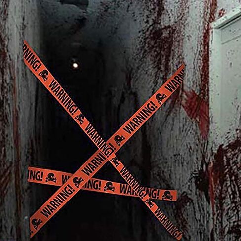 Yomiie Halloween Warning Caution Tapes, Orange skull Fright Barrier Tape - Outdoor Halloween Party Decorations, Crime Scene Decorate, Haunted House Props, Zombie Zone Indoor Decor Supplies in Saudi Arabia