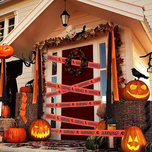 Yomiie Halloween Warning Caution Tapes, Orange skull Fright Barrier Tape - Outdoor Halloween Party Decorations, Crime Scene Decorate, Haunted House Props, Zombie Zone Indoor Decor Supplies in Saudi Arabia