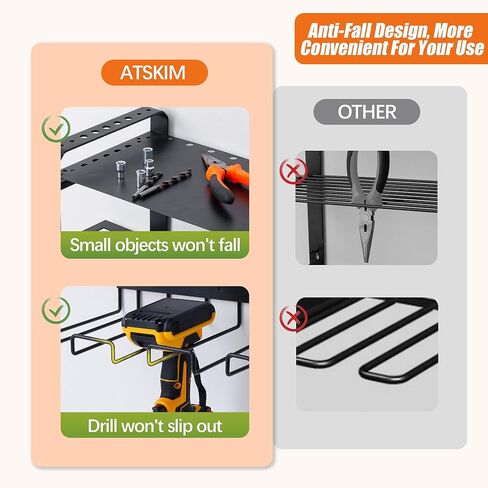 4 طبقات كبيرة لتنظيم أدوات الطاقة على الحائط، سعة الوزن 180+ رطل، منظم أدوات لاسلكي مع 6 حامل مثقاب، رف تخزين أدوات الطاقة المعدنية الثقيلة للمرآب (أسود) in Kuwait