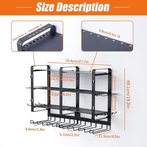 4 طبقات كبيرة لتنظيم أدوات الطاقة على الحائط، سعة الوزن 180+ رطل، منظم أدوات لاسلكي مع 6 حامل مثقاب، رف تخزين أدوات الطاقة المعدنية الثقيلة للمرآب (أسود) in Kuwait