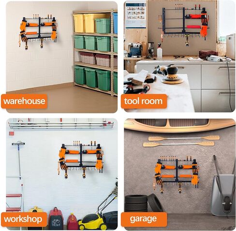 4 طبقات كبيرة لتنظيم أدوات الطاقة على الحائط، سعة الوزن 180+ رطل، منظم أدوات لاسلكي مع 6 حامل مثقاب، رف تخزين أدوات الطاقة المعدنية الثقيلة للمرآب (أسود) in Kuwait