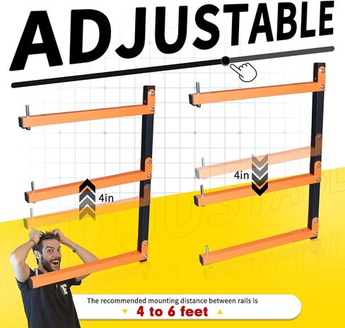 4 Packs Lumber Storage Rack, Lumber Rack Wall Mount, Heavy Duty Wood Storage Racks, 720 LB Sturdy Garage Wood Organizer with 2 Short Bars for Change, Orange Lumber Metal Racks in Saudi Arabia