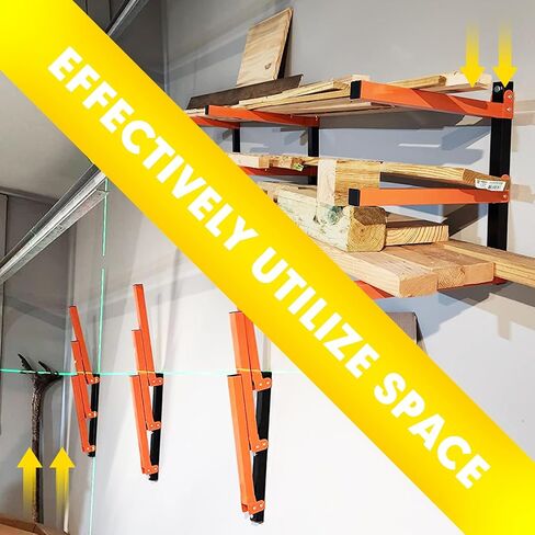 4 Packs Lumber Storage Rack, Lumber Rack Wall Mount, Heavy Duty Wood Storage Racks, 720 LB Sturdy Garage Wood Organizer with 2 Short Bars for Change, Orange Lumber Metal Racks in Saudi Arabia
