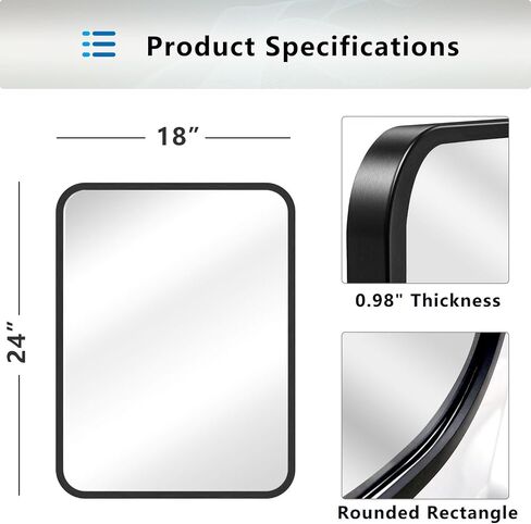 18"x24" Black Rectangle Mirror, Bathroom Mirrors for Over Sink, Rectangular Wall-Mounted Mirrors, Framed Mirror for Wall, Bathroom Vanity Mirror, Black Modern Mirror for Entryway, Fireplace in Saudi Arabia