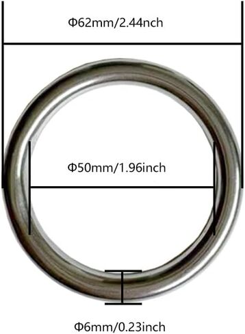 Metal O Ring, 5 Pack 2 inch Seamless O Ring Stainless Steel Rings Heavy Duty Ring Smooth Solid Multi-Purpose Metal Ring for Macrame, DIY Crafts, Dog Leashes, Key-chain, 6mm x 40mm in Saudi Arabia