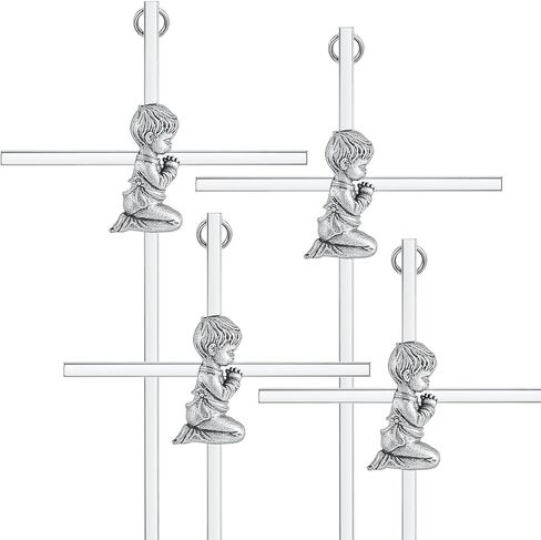 Leinuosen 4 Pcs Baby Wall Cross Baptism Gift 8 x 4 Inch Silver Blessing Boy Baptism Crosses First Communion Gifts for Boys from Godparents Christening Dedication Baptismal Cross Decor for Baby Shower in Saudi Arabia
