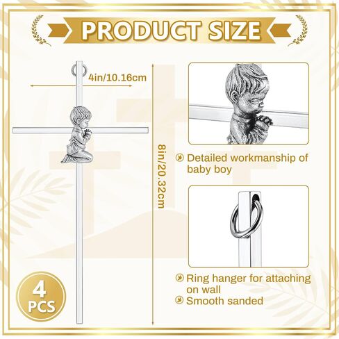 Leinuosen 4 Pcs Baby Wall Cross Baptism Gift 8 x 4 Inch Silver Blessing Boy Baptism Crosses First Communion Gifts for Boys from Godparents Christening Dedication Baptismal Cross Decor for Baby Shower in Saudi Arabia