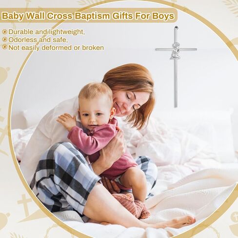 Leinuosen 4 Pcs Baby Wall Cross Baptism Gift 8 x 4 Inch Silver Blessing Boy Baptism Crosses First Communion Gifts for Boys from Godparents Christening Dedication Baptismal Cross Decor for Baby Shower in Saudi Arabia