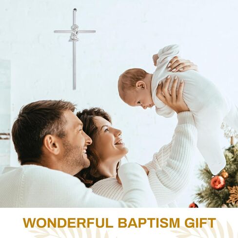 Leinuosen 4 Pcs Baby Wall Cross Baptism Gift 8 x 4 Inch Silver Blessing Boy Baptism Crosses First Communion Gifts for Boys from Godparents Christening Dedication Baptismal Cross Decor for Baby Shower in Saudi Arabia