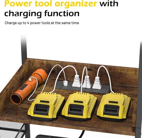 عربة تنظيم أدوات الطاقة من ميلوس، رف رف للحفر 4 جراج، منظم أدوات كهربائية مع محطة شحن، عربة تنظيم الأدوات مع عجلات، عربة أدوات صندوق الأدوات للميكانيكي، بني in Kuwait